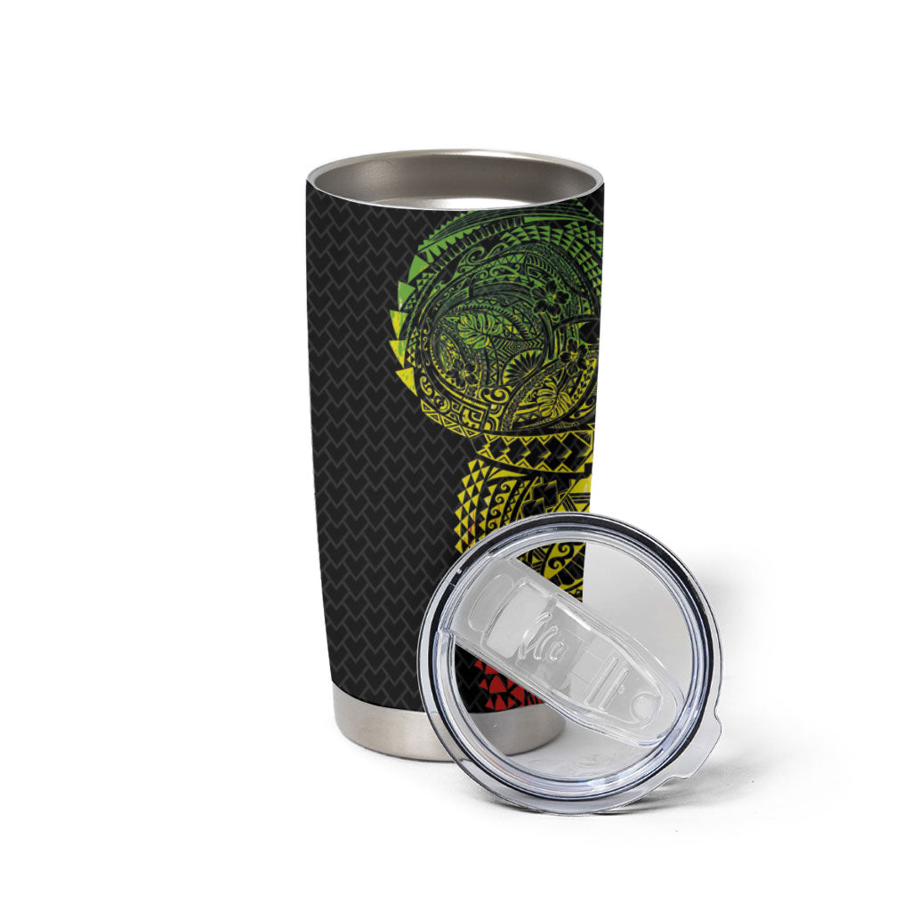 Hawaiian Traditional Tattoos Tumbler Cup Kakau Tribal Tropical Plant Motif Kanaka Maoli Flag Color Inspired LT03 - Polynesian Pride