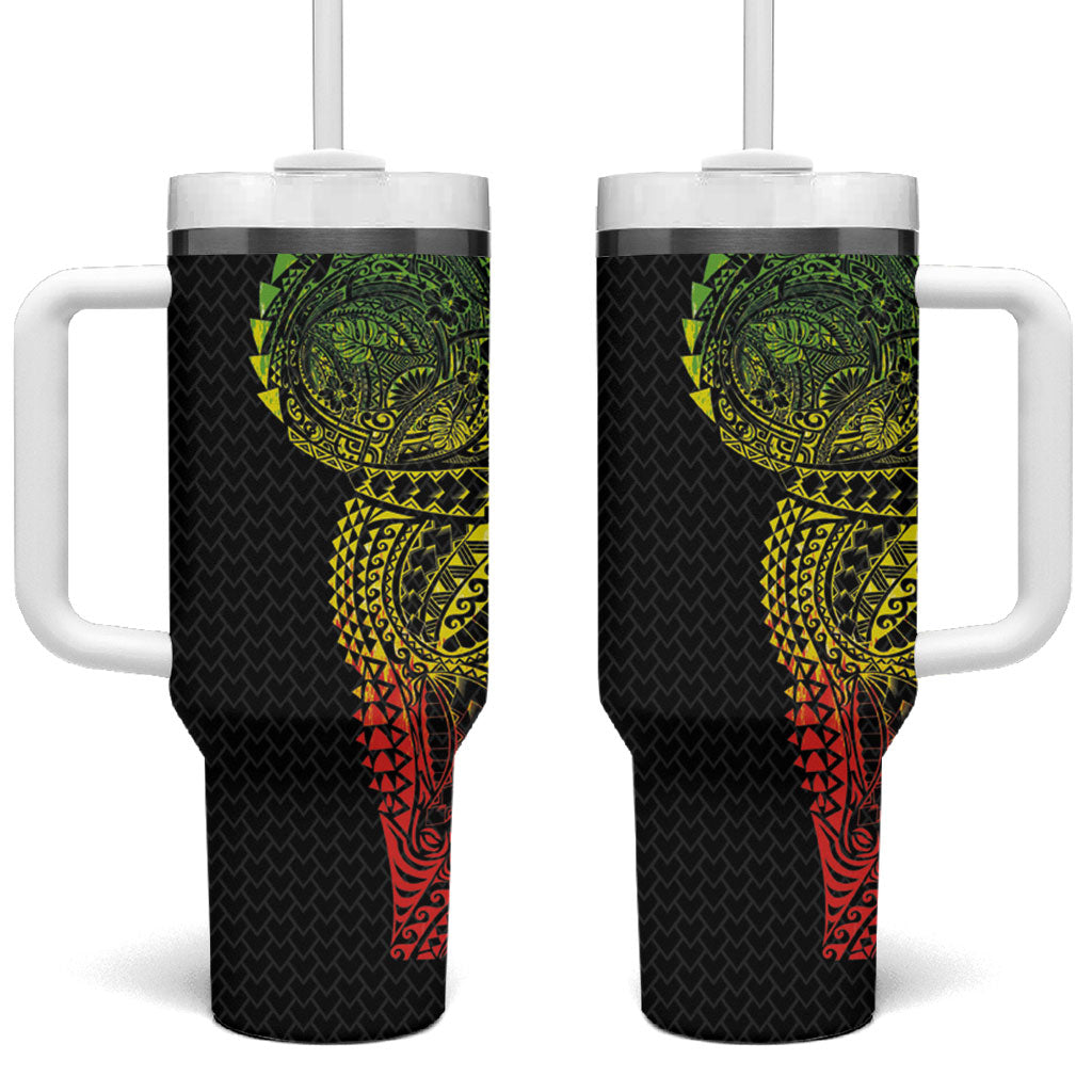 Hawaiian Traditional Tattoos Tumbler With Handle Kakau Tribal Tropical Plant Motif Kanaka Maoli Flag Color Inspired LT03 One Size: 40 oz Multicolor - Polynesian Pride