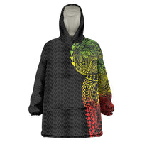 Hawaiian Traditional Tattoos Wearable Blanket Hoodie Kakau Tribal Tropical Plant Motif Kanaka Maoli Flag Color Inspired LT03 One Size Multicolor - Polynesian Pride