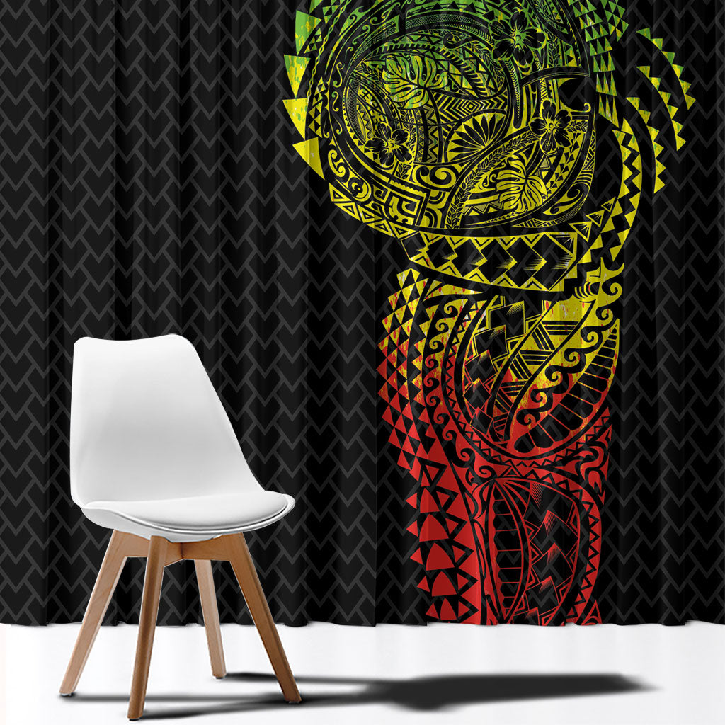 Hawaiian Traditional Tattoos Window Curtain Kakau Tribal Tropical Plant Motif Kanaka Maoli Flag Color Inspired LT03 - Polynesian Pride