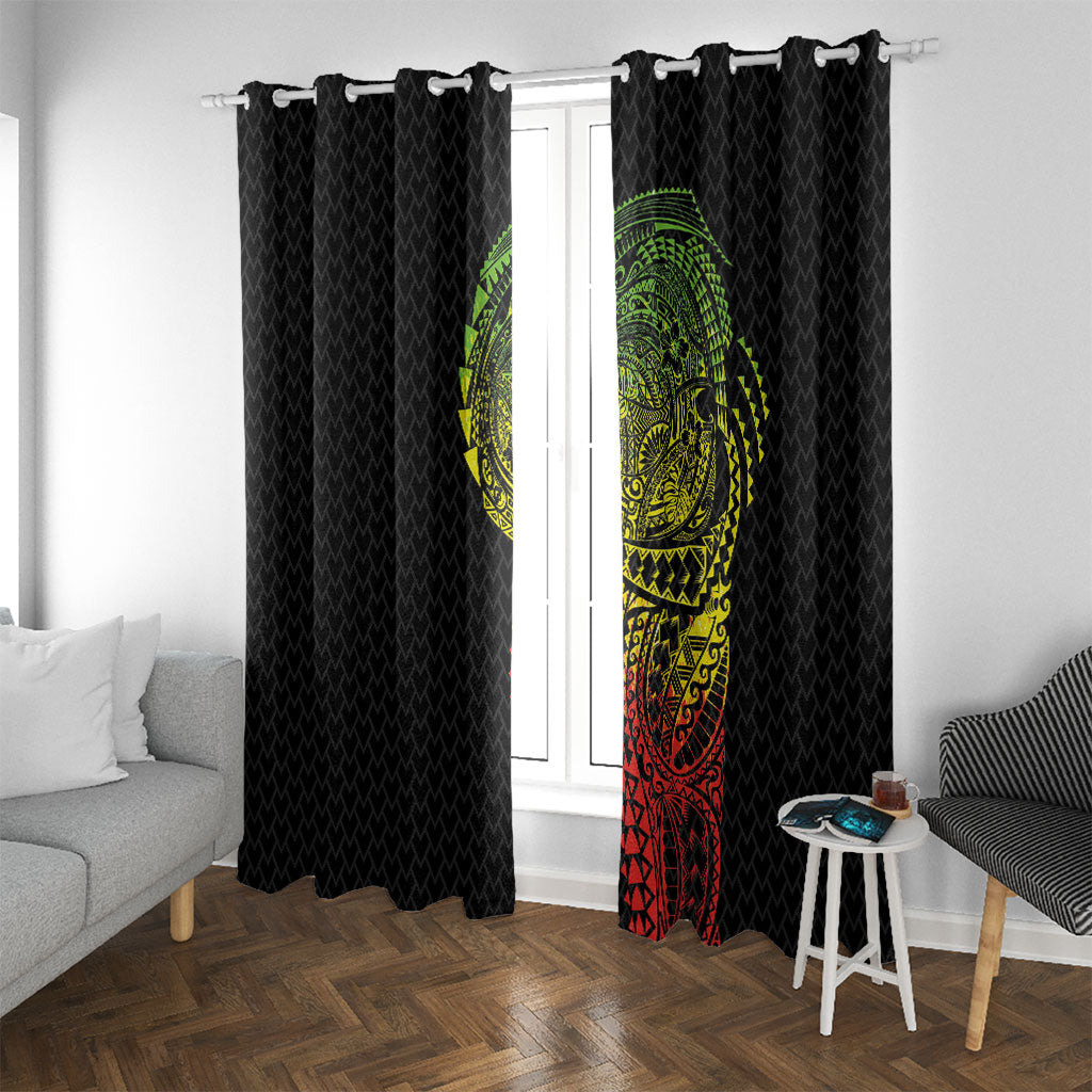 Hawaiian Traditional Tattoos Window Curtain Kakau Tribal Tropical Plant Motif Kanaka Maoli Flag Color Inspired LT03 With Grommets Multicolor - Polynesian Pride