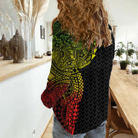 Hawaiian Traditional Tattoos Women Casual Shirt Kakau Tribal Tropical Plant Motif Kanaka Maoli Flag Color Inspired LT03 - Polynesian Pride
