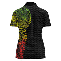 Hawaiian Traditional Tattoos Women Polo Shirt Kakau Tribal Tropical Plant Motif Kanaka Maoli Flag Color Inspired LT03 - Polynesian Pride