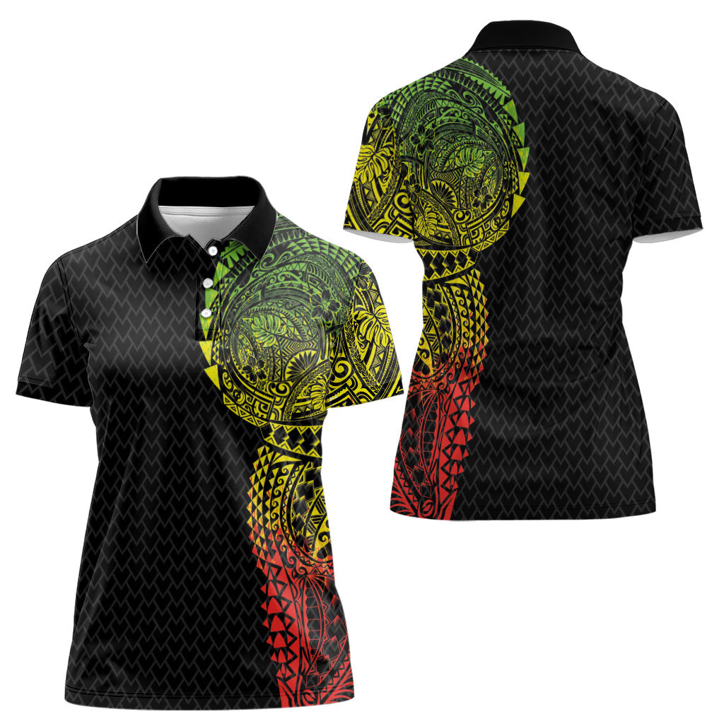 Hawaiian Traditional Tattoos Women Polo Shirt Kakau Tribal Tropical Plant Motif Kanaka Maoli Flag Color Inspired LT03 - Polynesian Pride