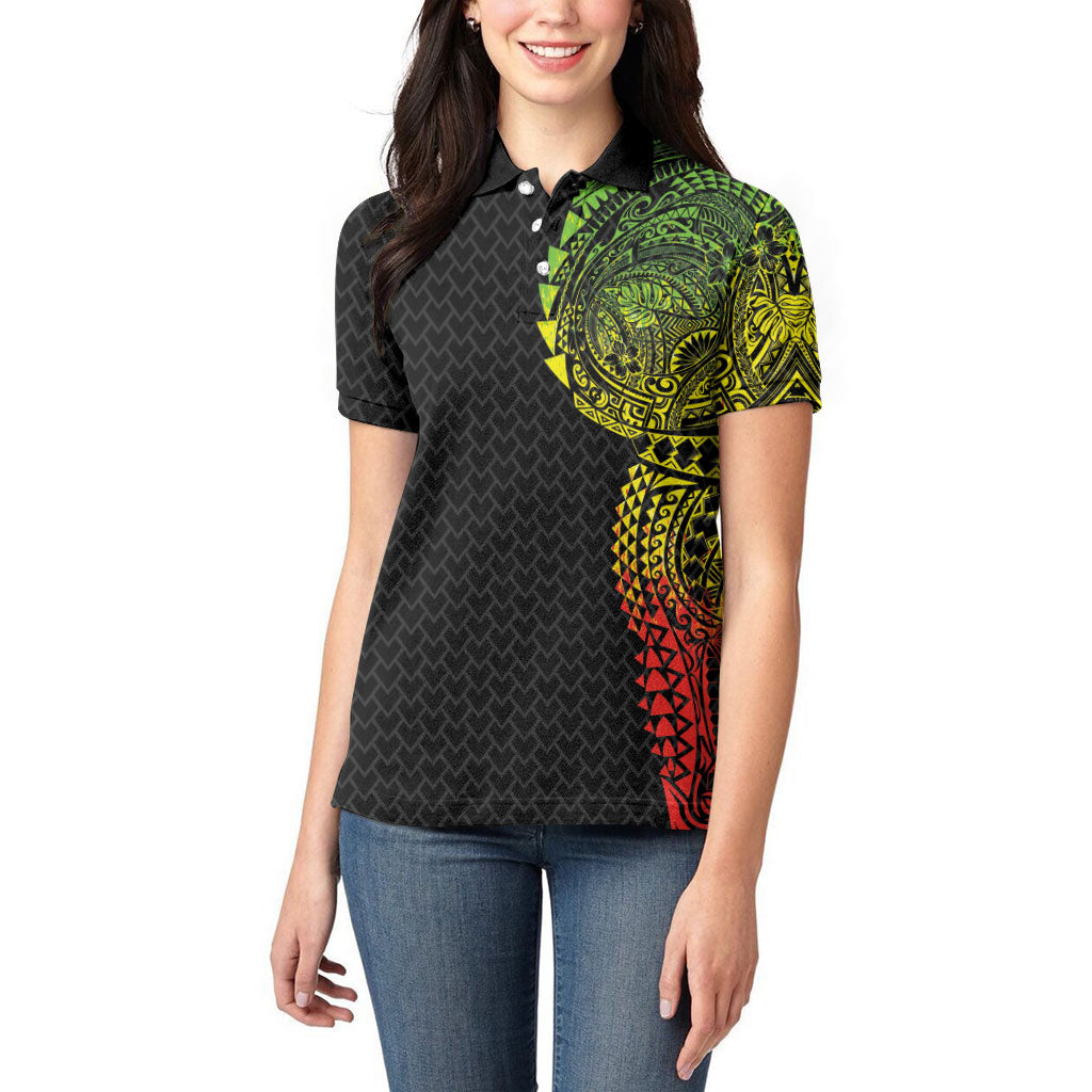 Hawaiian Traditional Tattoos Women Polo Shirt Kakau Tribal Tropical Plant Motif Kanaka Maoli Flag Color Inspired LT03 - Polynesian Pride