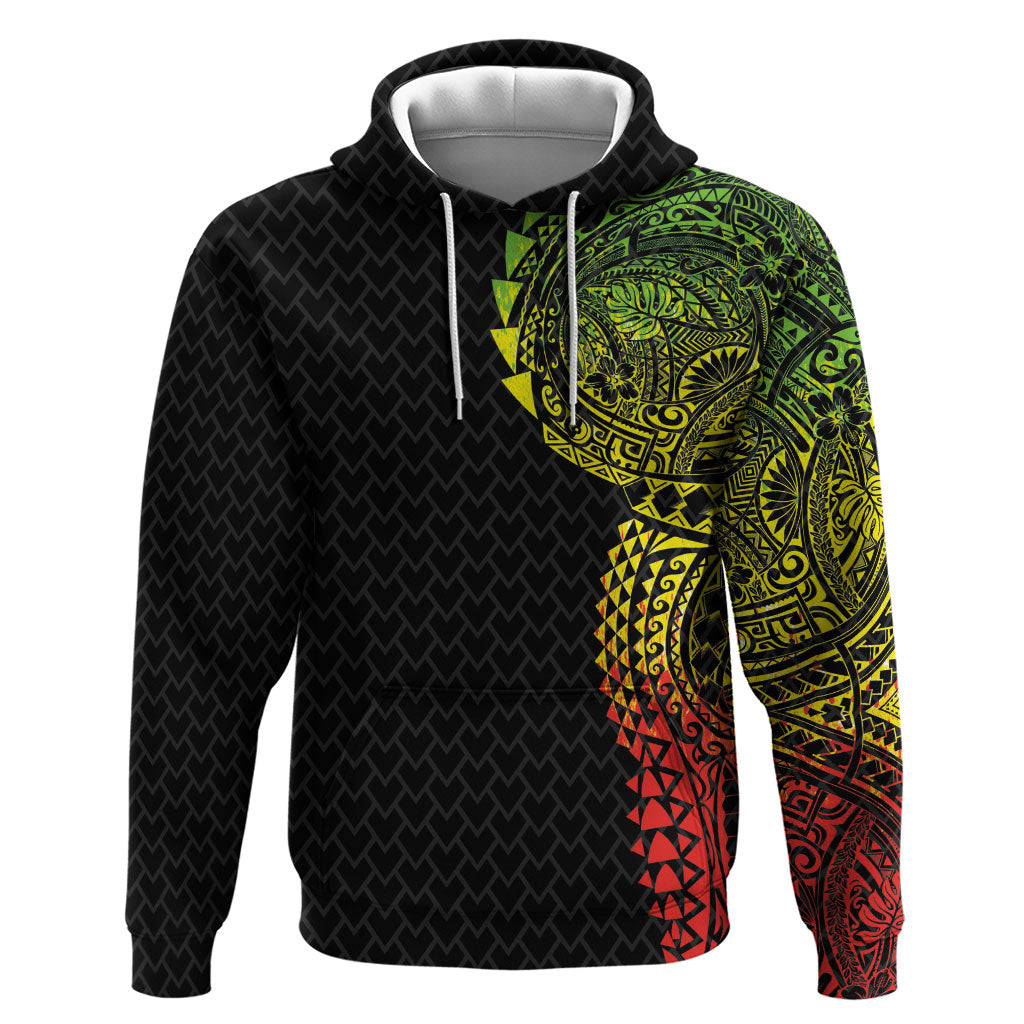 Hawaiian Traditional Tattoos Zip Hoodie Kakau Tribal Tropical Plant Motif Kanaka Maoli Flag Color Inspired LT03 Pullover Hoodie Multicolor - Polynesian Pride