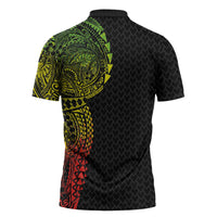 Hawaiian Traditional Tattoos Zipper Polo Shirt Kakau Tribal Tropical Plant Motif Kanaka Maoli Flag Color Inspired LT03 - Polynesian Pride