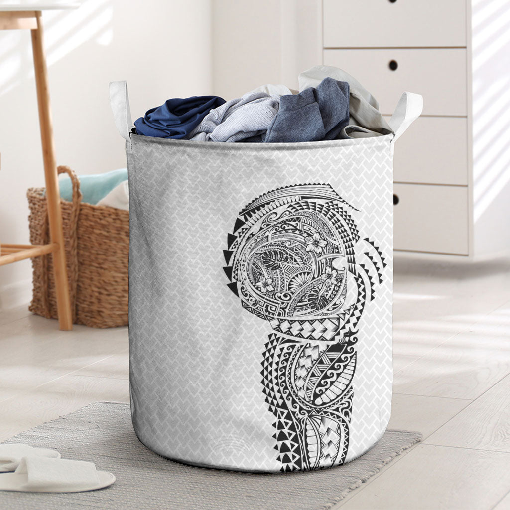 Hawaiian Traditional Tattoos Laundry Basket Kakau Tribal Tropical Plant Motif White Color LT03 White - Polynesian Pride