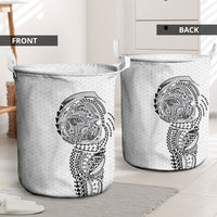 Hawaiian Traditional Tattoos Laundry Basket Kakau Tribal Tropical Plant Motif White Color LT03 - Polynesian Pride