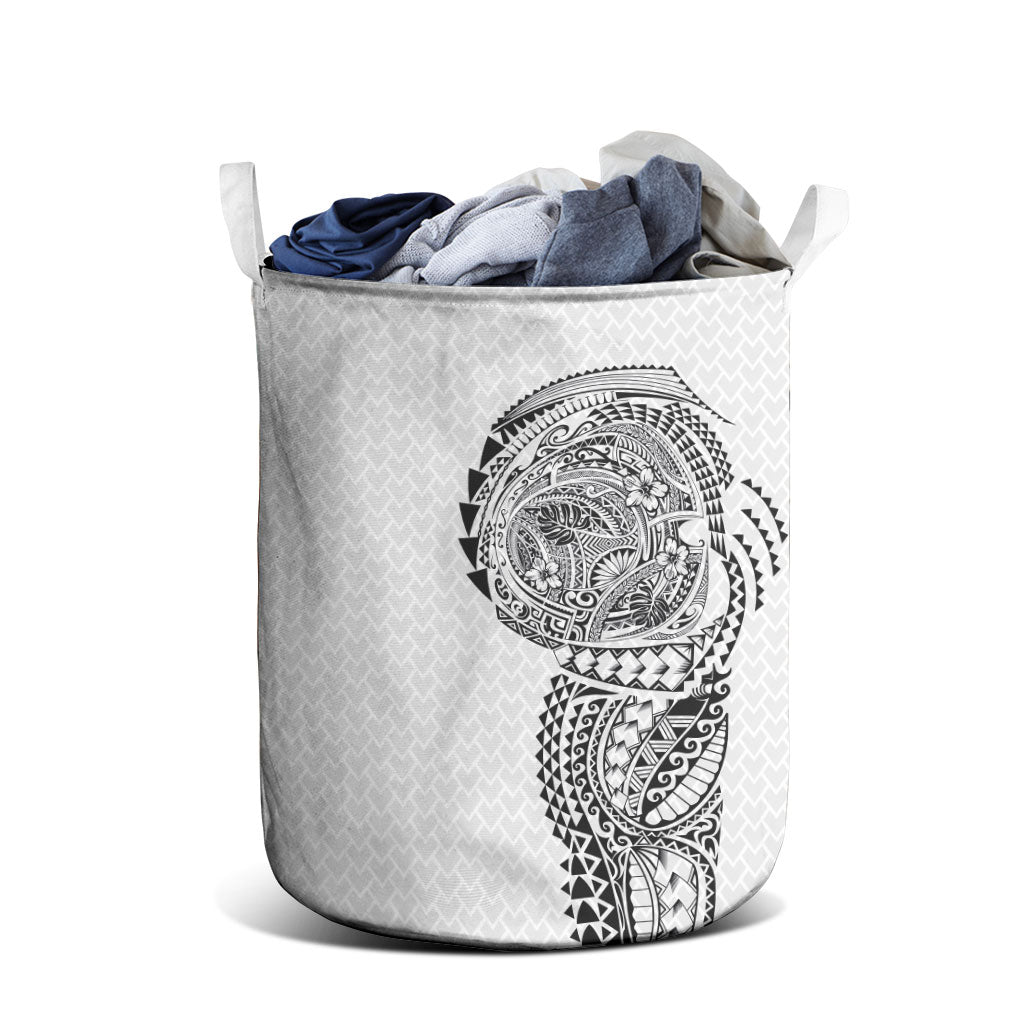 Hawaiian Traditional Tattoos Laundry Basket Kakau Tribal Tropical Plant Motif White Color LT03 - Polynesian Pride