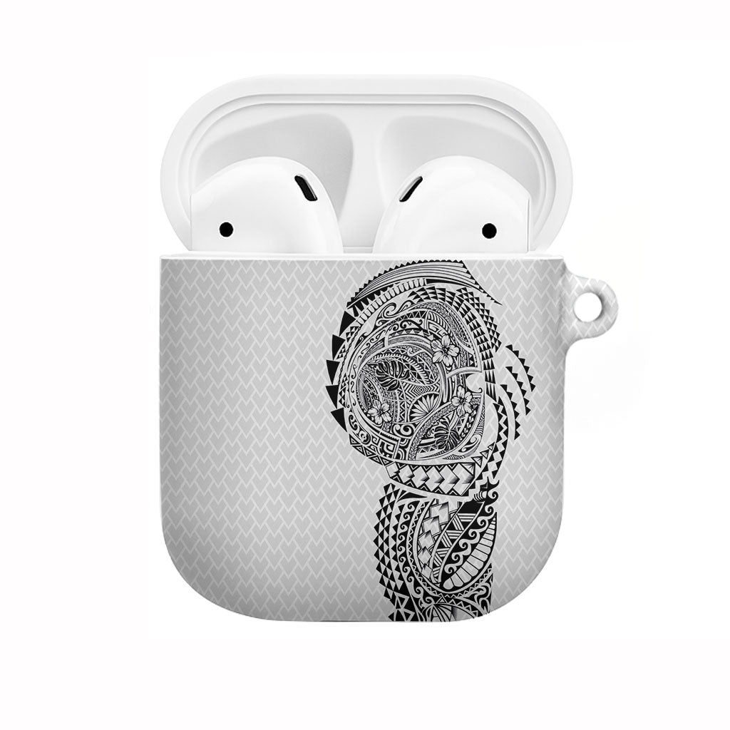 Hawaiian Traditional Tattoos AirPods Case Kakau Tribal Tropical Plant Motif White Color