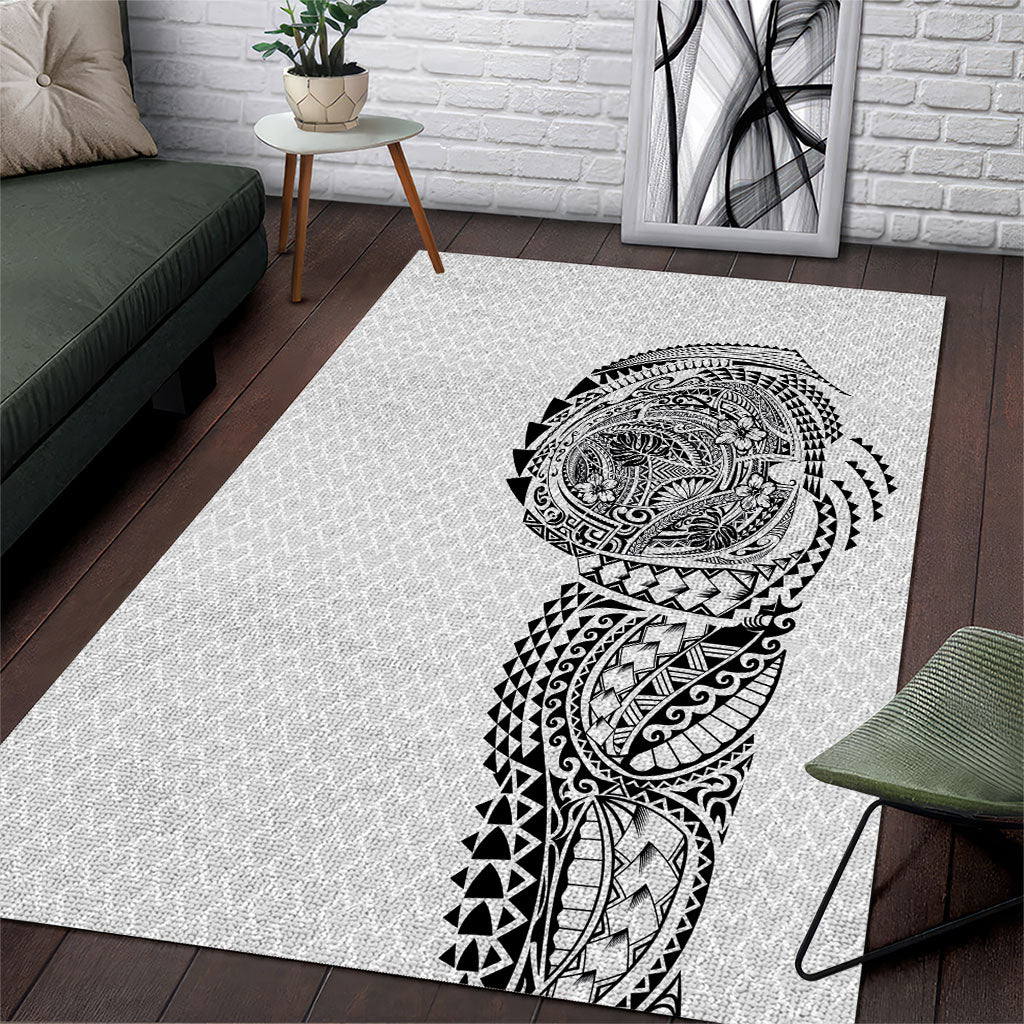 Hawaiian Traditional Tattoos Area Rug Kakau Tribal Tropical Plant Motif White Color LT03 White - Polynesian Pride