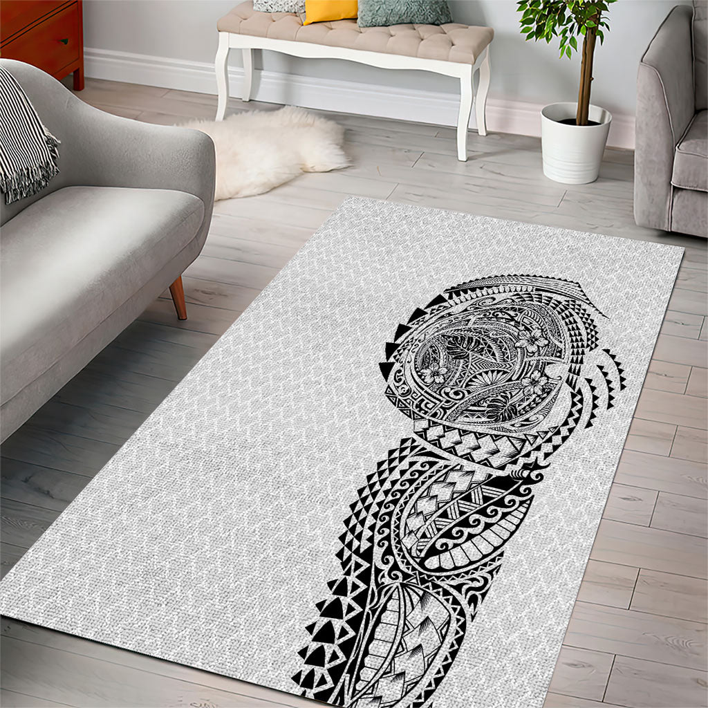 Hawaiian Traditional Tattoos Area Rug Kakau Tribal Tropical Plant Motif White Color LT03 - Polynesian Pride