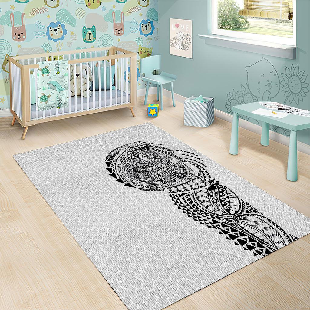 Hawaiian Traditional Tattoos Area Rug Kakau Tribal Tropical Plant Motif White Color LT03 - Polynesian Pride