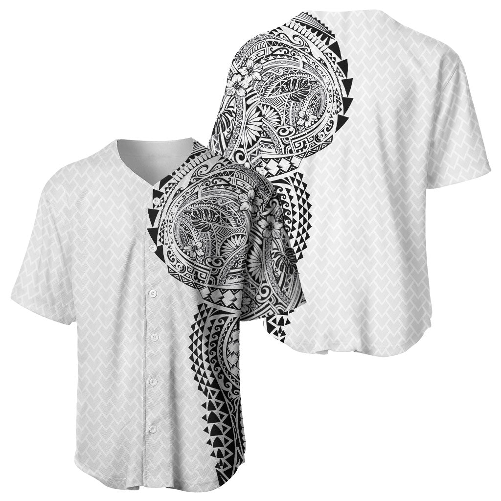 Hawaiian Traditional Tattoos Baseball Jersey Kakau Tribal Tropical Plant Motif White Color LT03 - Polynesian Pride