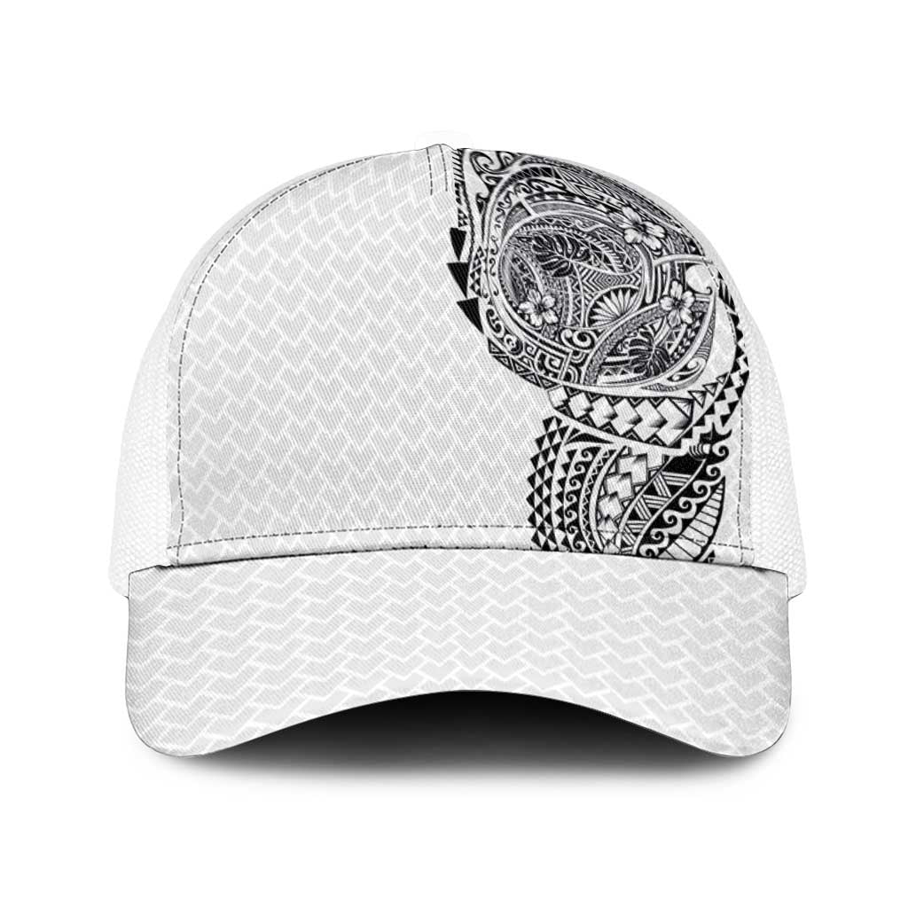 Hawaiian Traditional Tattoos Baseball Net Cap Kakau Tribal Tropical Plants Motif White Color