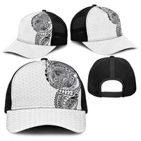 Hawaiian Traditional Tattoos Baseball Net Cap Kakau Tribal Tropical Plants Motif White Color