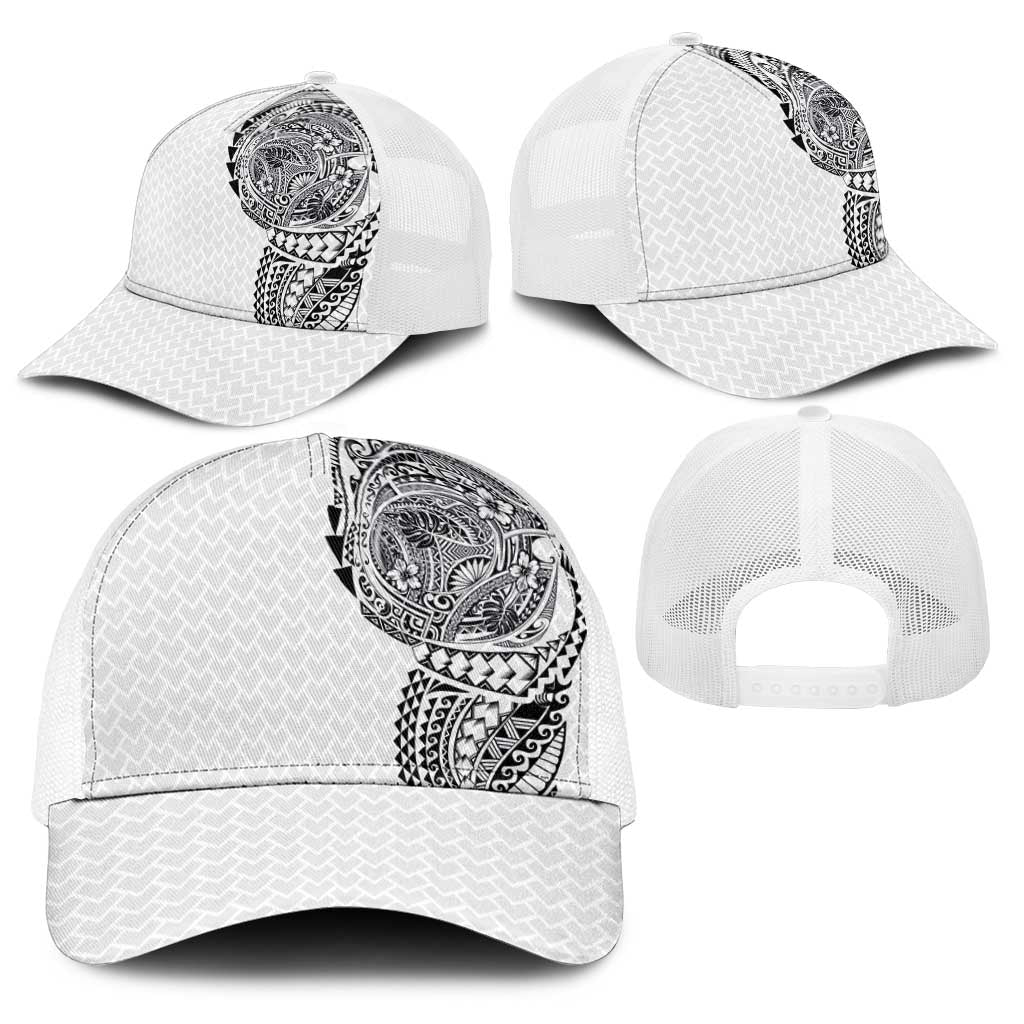 Hawaiian Traditional Tattoos Baseball Net Cap Kakau Tribal Tropical Plants Motif White Color