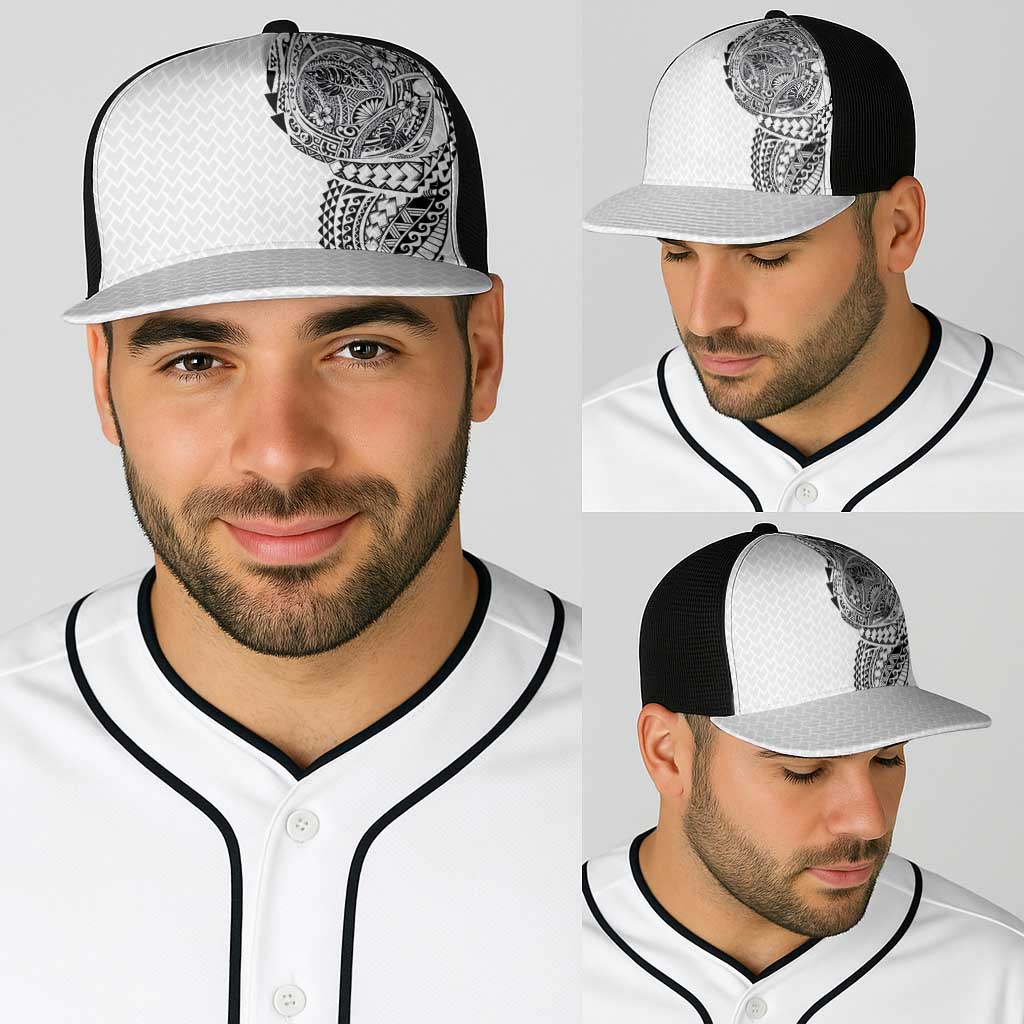 Hawaiian Traditional Tattoos Baseball Net Cap Kakau Tribal Tropical Plants Motif White Color