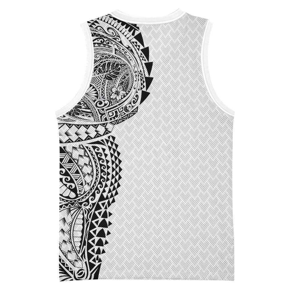 Hawaiian Traditional Tattoos Basketball Jersey Kakau Tribal Tropical Plant Motif White Color LT03 - Polynesian Pride