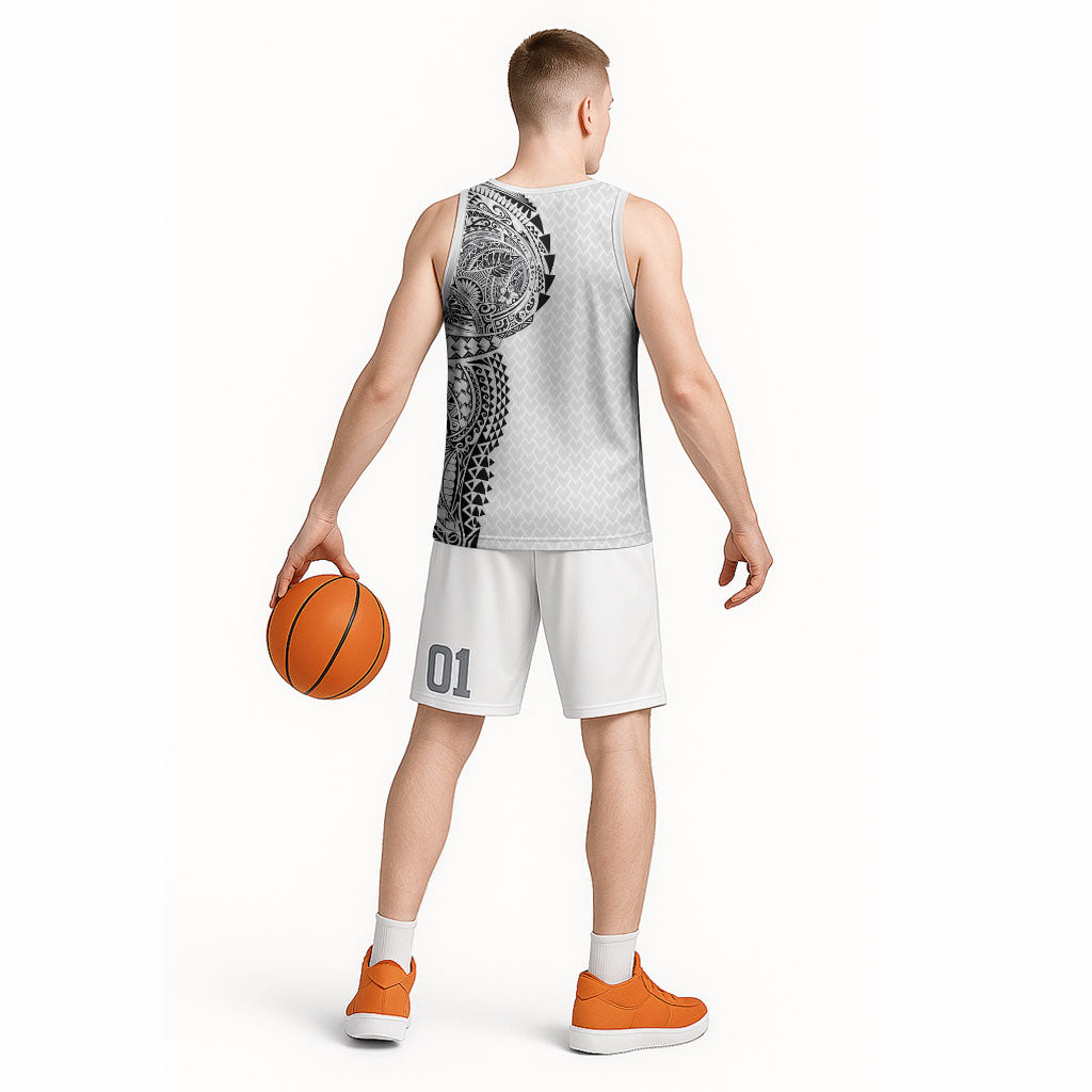 Hawaiian Traditional Tattoos Basketball Jersey Kakau Tribal Tropical Plant Motif White Color LT03 - Polynesian Pride