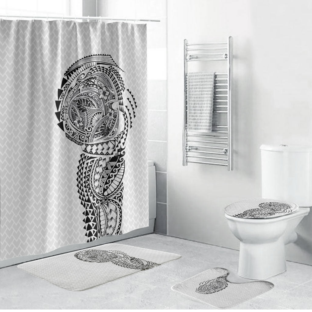 Hawaiian Traditional Tattoos Bathroom Set Kakau Tribal Tropical Plant Motif White Color LT03 Bathroom Set (4 pcs) White - Polynesian Pride