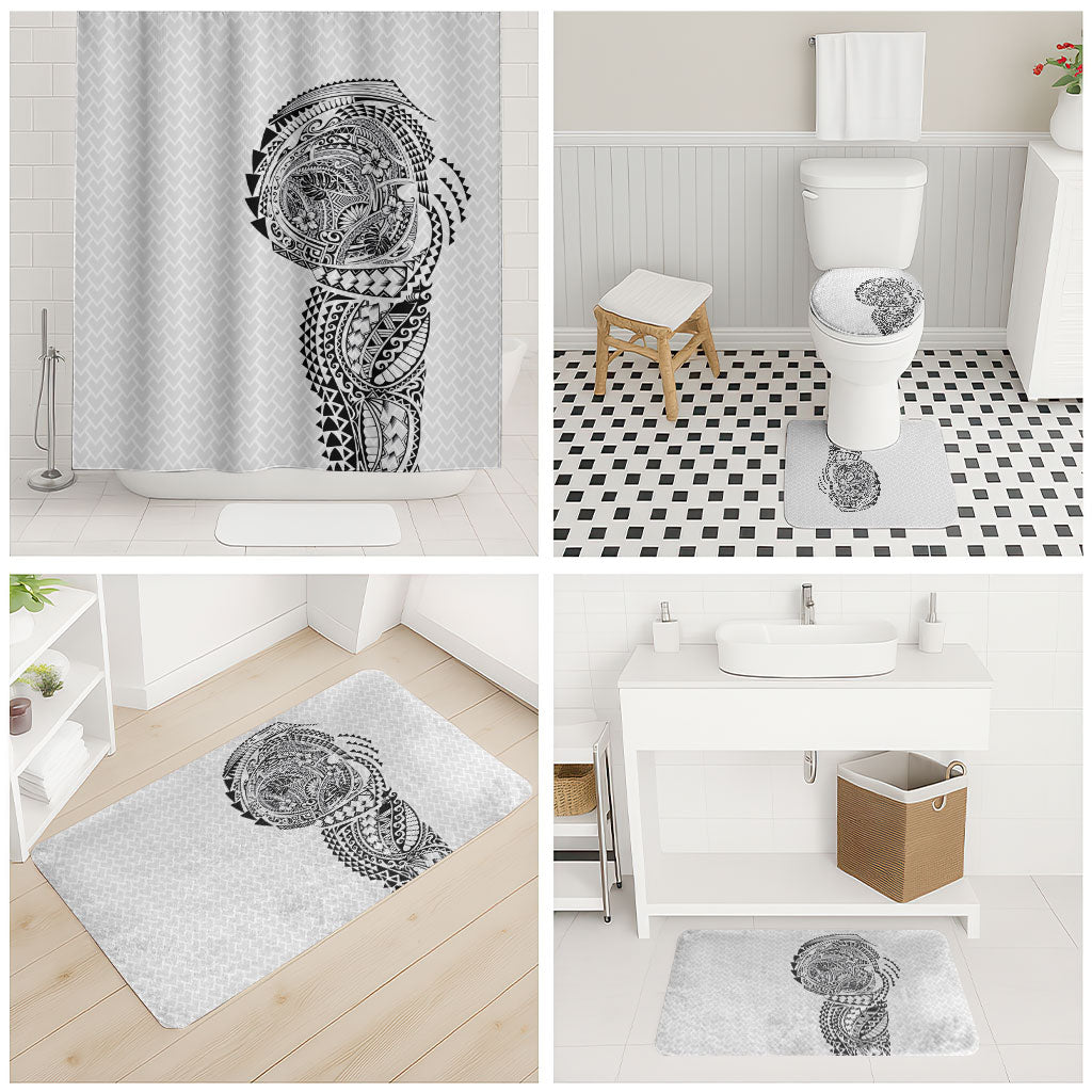 Hawaiian Traditional Tattoos Bathroom Set Kakau Tribal Tropical Plant Motif White Color LT03 - Polynesian Pride