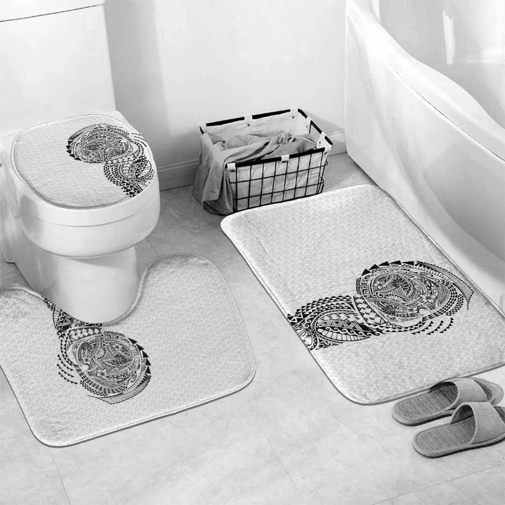 Hawaiian Traditional Tattoos Bathroom Set Kakau Tribal Tropical Plant Motif White Color LT03 Mat Set Only (3 pcs) One Size White - Polynesian Pride