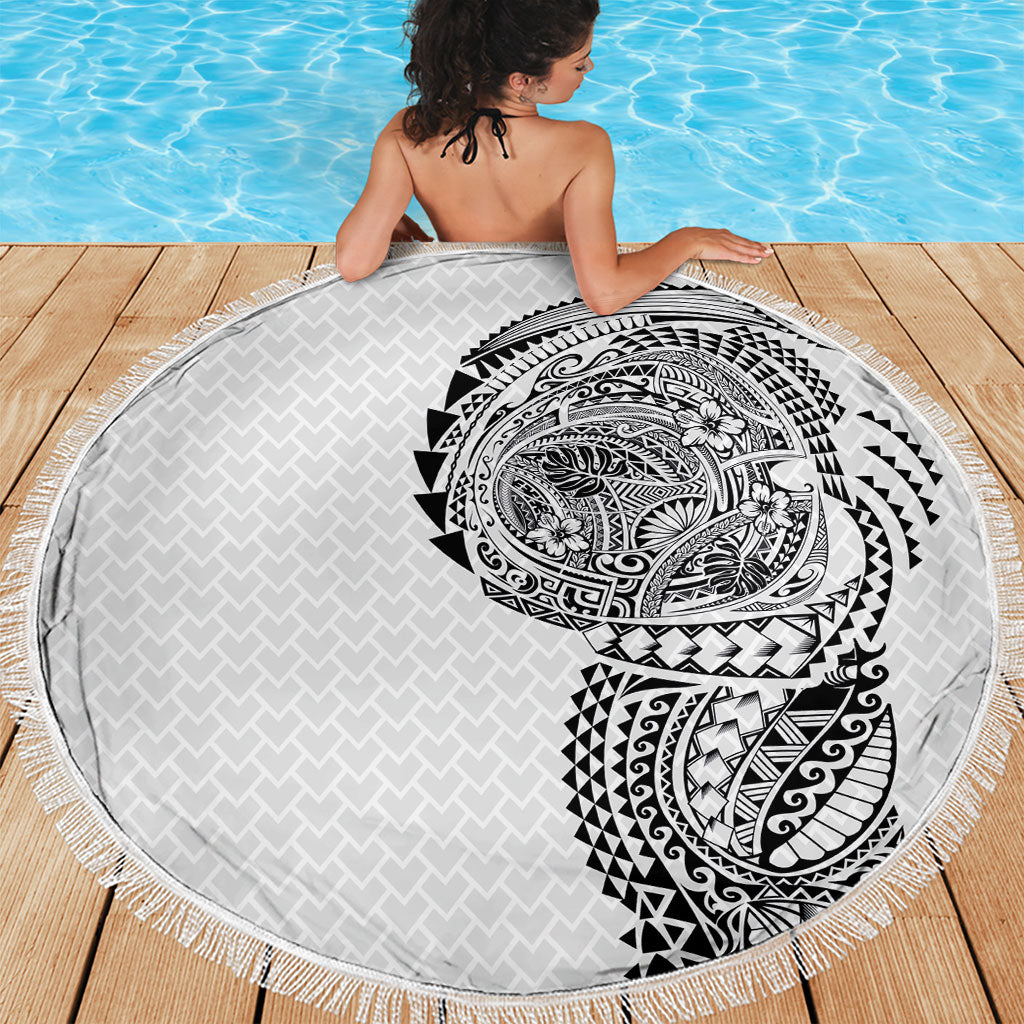Hawaiian Traditional Tattoos Beach Blanket Kakau Tribal Tropical Plant Motif White Color LT03 - Polynesian Pride