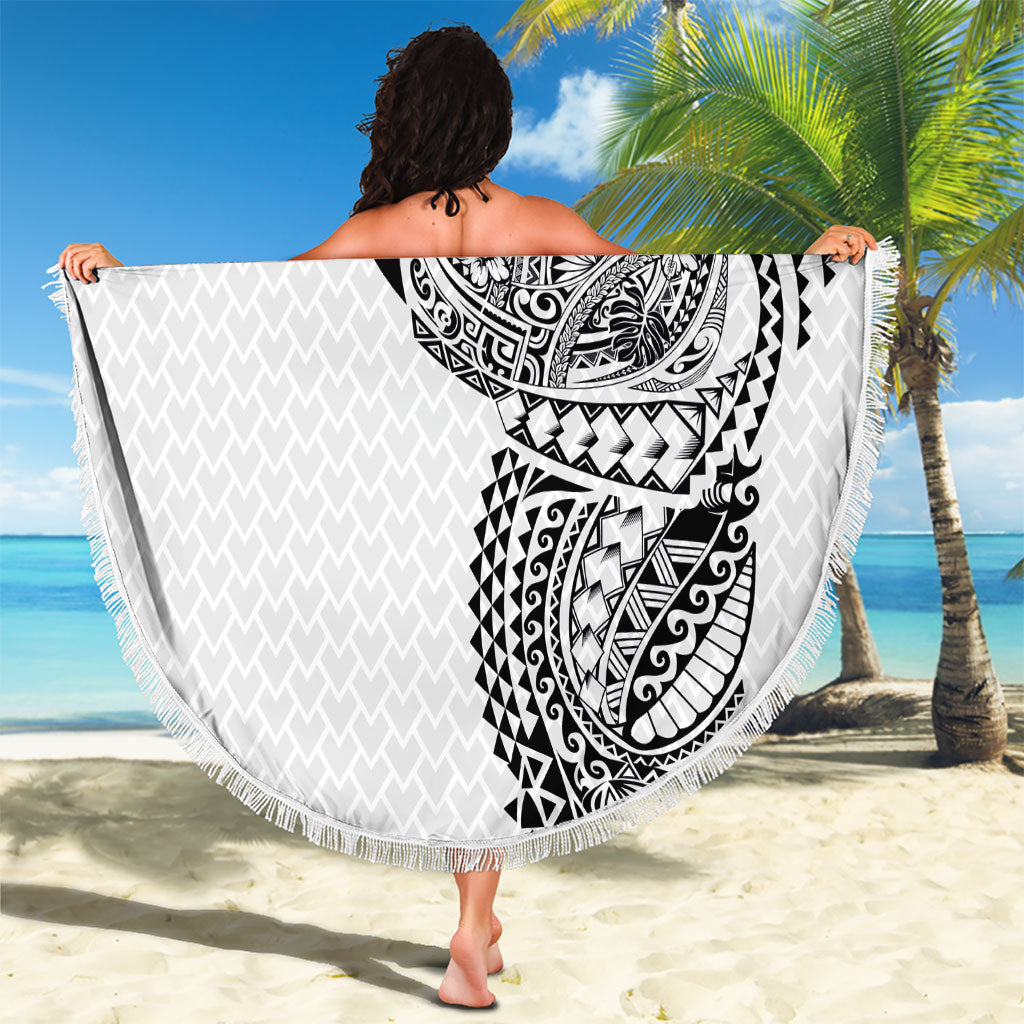 Hawaiian Traditional Tattoos Beach Blanket Kakau Tribal Tropical Plant Motif White Color LT03 - Polynesian Pride