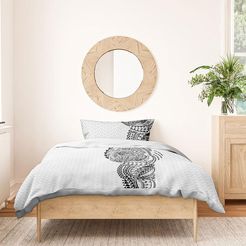 Hawaiian Traditional Tattoos Bedding Set Kakau Tribal Tropical Plant Motif White Color LT03 - Polynesian Pride