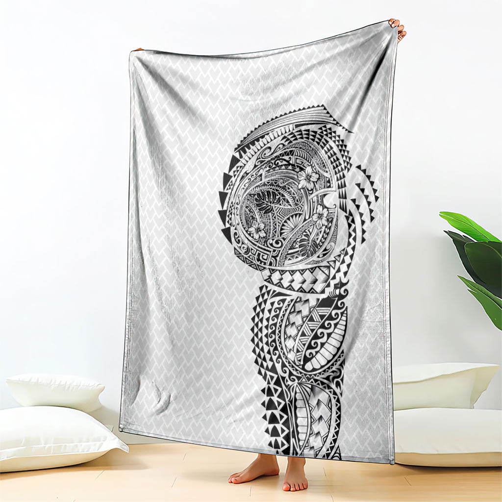 Hawaiian Traditional Tattoos Blanket Kakau Tribal Tropical Plant Motif White Color LT03 - Polynesian Pride