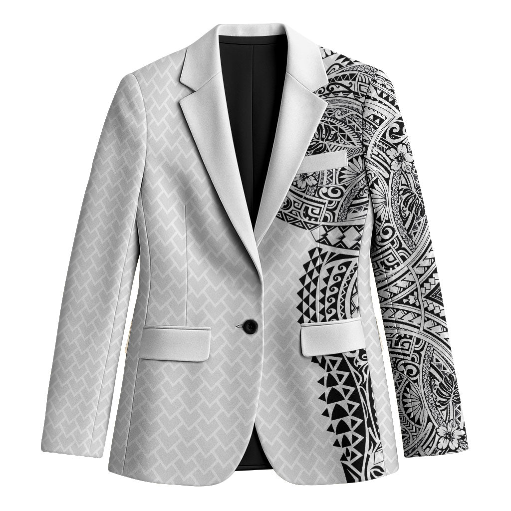 Hawaiian Traditional Tattoos Blazer Kakau Tribal Tropical Plant Motif White Color LT03 Unisex White - Polynesian Pride