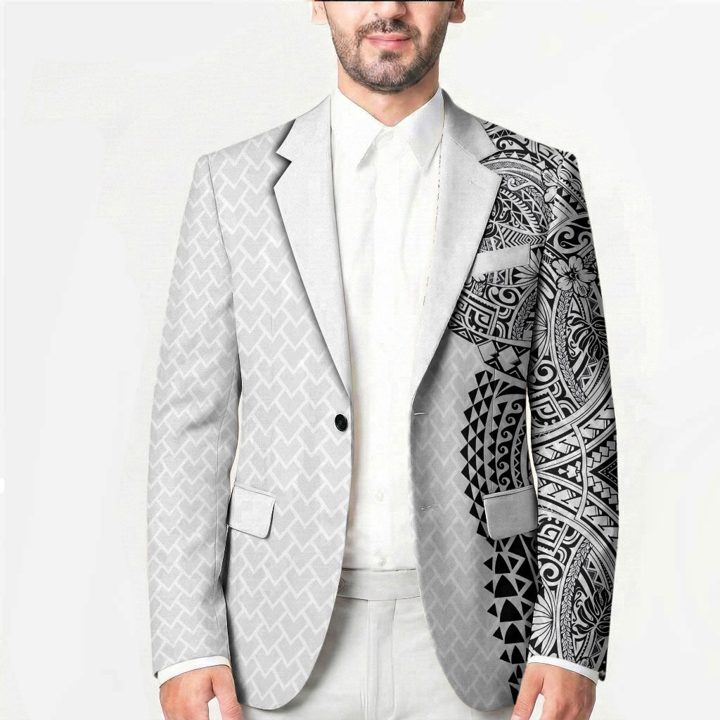 Hawaiian Traditional Tattoos Blazer Kakau Tribal Tropical Plant Motif White Color LT03 - Polynesian Pride