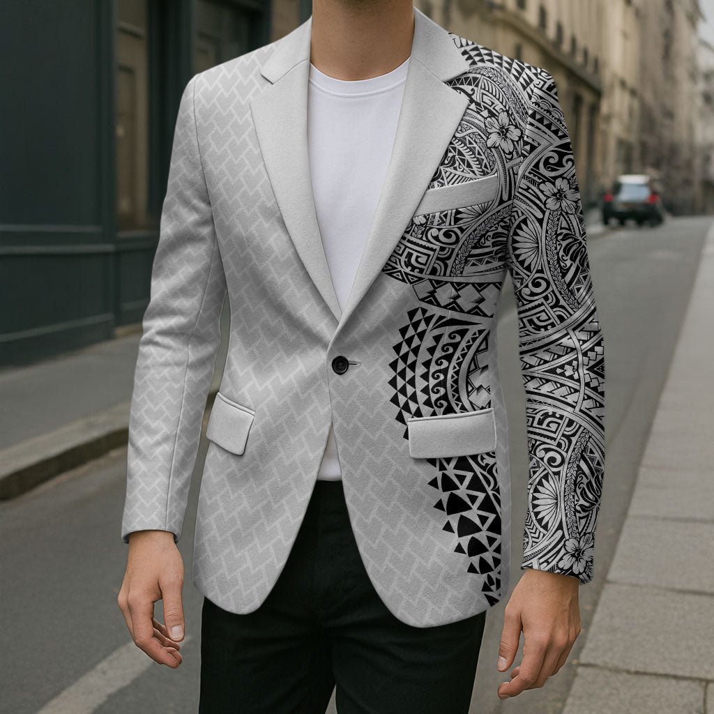 Hawaiian Traditional Tattoos Blazer Kakau Tribal Tropical Plant Motif White Color LT03 - Polynesian Pride
