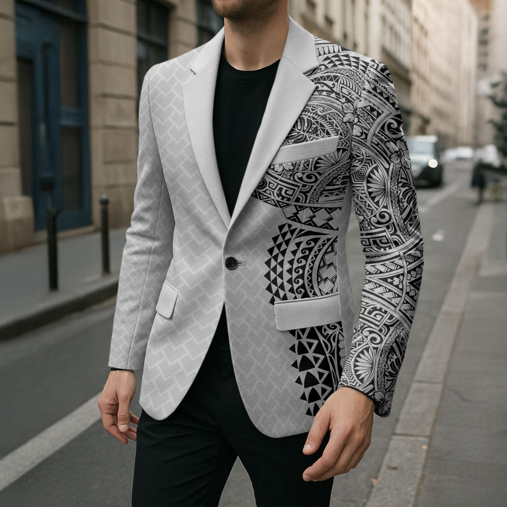 Hawaiian Traditional Tattoos Blazer Kakau Tribal Tropical Plant Motif White Color LT03 - Polynesian Pride