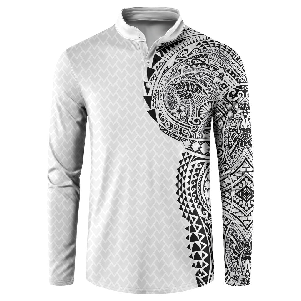 Hawaiian Traditional Tattoos Button Sweatshirt Kakau Tribal Tropical Plant Motif White Color
