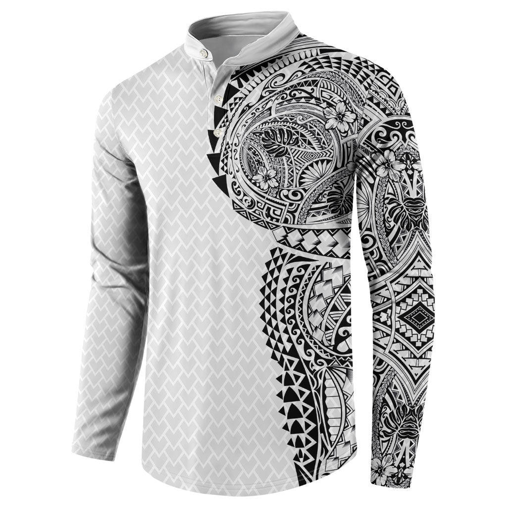 Hawaiian Traditional Tattoos Button Sweatshirt Kakau Tribal Tropical Plant Motif White Color