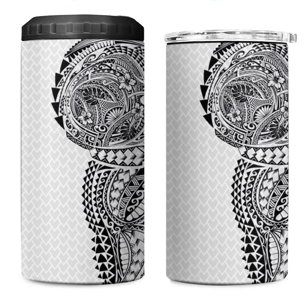 Hawaiian Traditional Tattoos 4 in 1 Can Cooler Tumbler Kakau Tribal Tropical Plant Motif White Color LT03 One Size: 16 oz White - Polynesian Pride