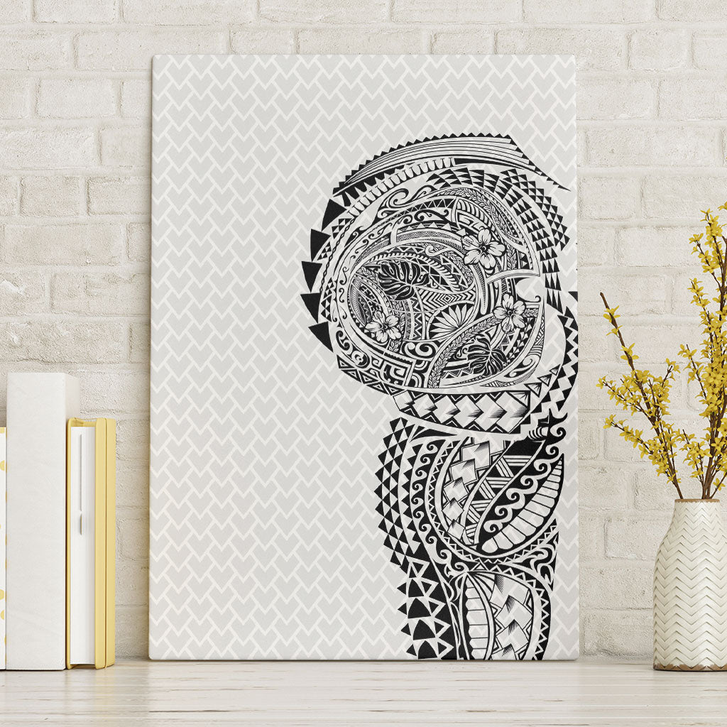 Hawaiian Traditional Tattoos Canvas Wall Art Kakau Tribal Tropical Plant Motif White Color LT03 Without Frame White - Polynesian Pride