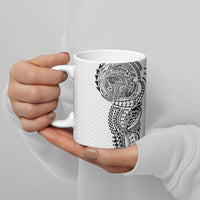 Hawaiian Traditional Tattoos Ceramic Mug Kakau Tribal Tropical Plant Motif White Color