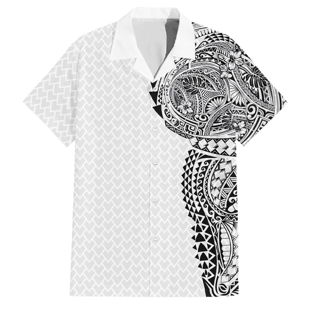 Hawaiian Traditional Tattoos Family Matching Mermaid Dress and Hawaiian Shirt Kakau Tribal Tropical Plant Motif White Color LT03 Dad's Shirt - Short Sleeve White - Polynesian Pride