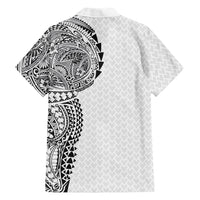 Hawaiian Traditional Tattoos Family Matching Off Shoulder Maxi Dress and Hawaiian Shirt Kakau Tribal Tropical Plant Motif White Color LT03 - Polynesian Pride