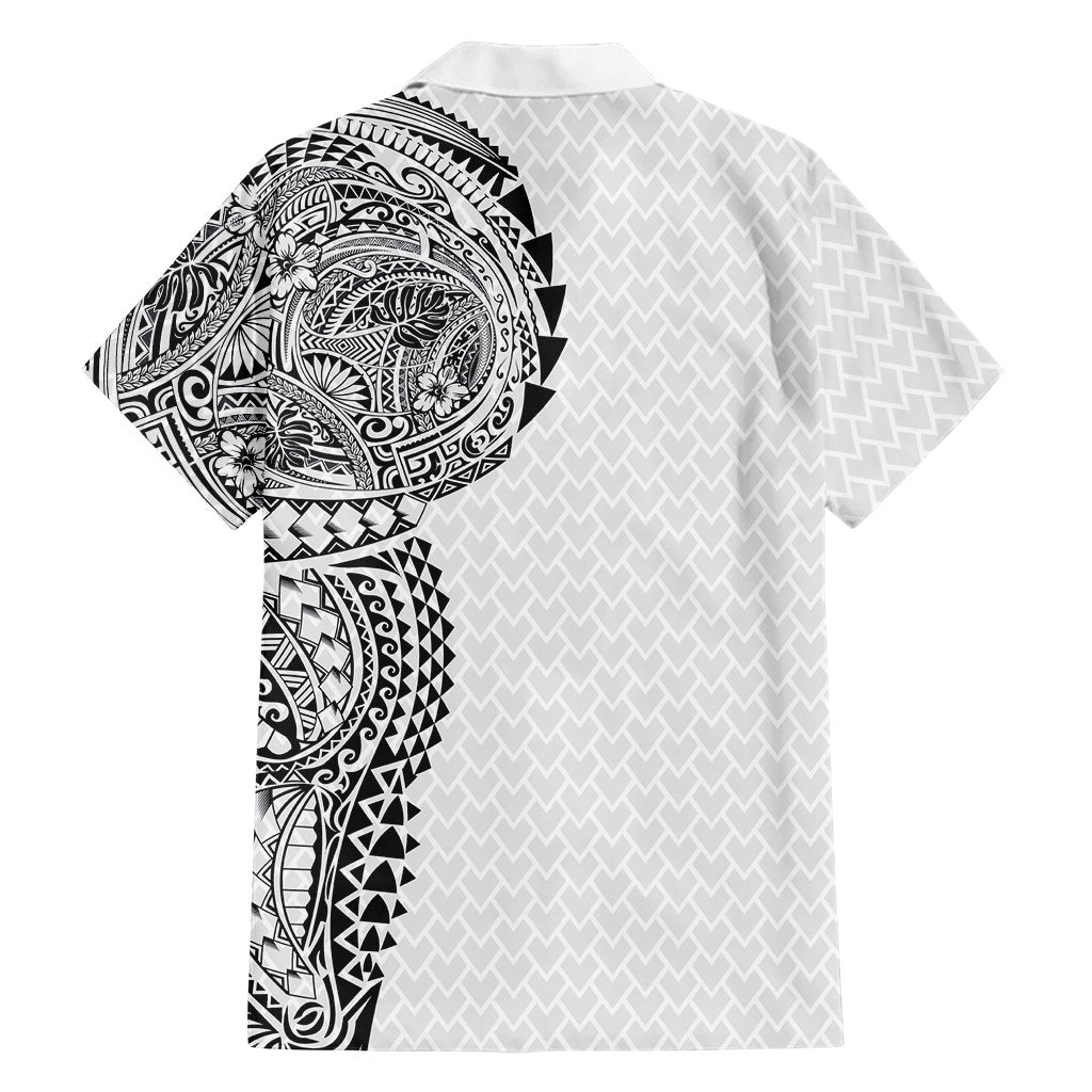 Hawaiian Traditional Tattoos Family Matching Off Shoulder Short Dress and Hawaiian Shirt Kakau Tribal Tropical Plant Motif White Color LT03 - Polynesian Pride