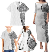 Hawaiian Traditional Tattoos Family Matching Puletasi and Hawaiian Shirt Kakau Tribal Tropical Plant Motif White Color LT03 - Polynesian Pride