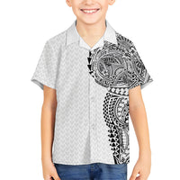 Hawaiian Traditional Tattoos Family Matching Puletasi and Hawaiian Shirt Kakau Tribal Tropical Plant Motif White Color LT03 Son's Shirt White - Polynesian Pride
