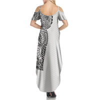 Hawaiian Traditional Tattoos Family Matching Summer Maxi Dress and Hawaiian Shirt Kakau Tribal Tropical Plant Motif White Color LT03 - Polynesian Pride