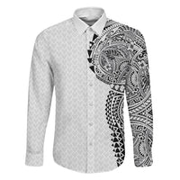 Hawaiian Traditional Tattoos Family Matching Tank Maxi Dress and Hawaiian Shirt Kakau Tribal Tropical Plant Motif White Color LT03 Dad's Shirt - Long Sleeve White - Polynesian Pride