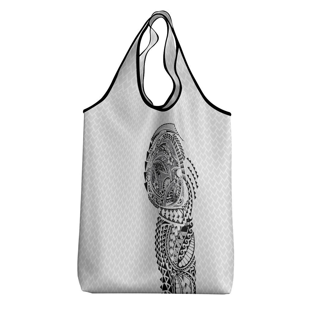 Hawaiian Traditional Tattoos Grocery Bag Kakau Tribal Tropical Plant Motif White Color LT03 - Polynesian Pride