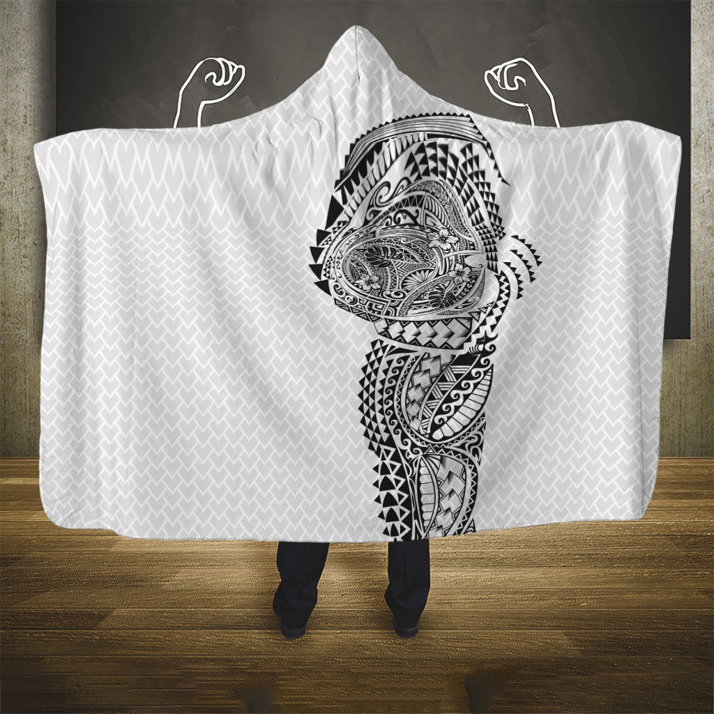Hawaiian Traditional Tattoos Hooded Blanket Kakau Tribal Tropical Plant Motif White Color LT03 - Polynesian Pride